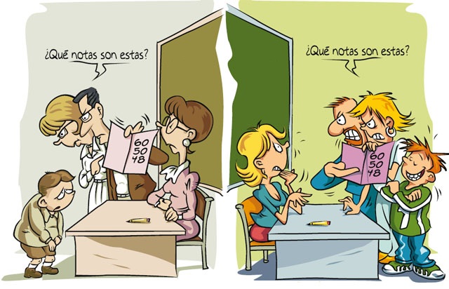Educación antes y después. La reacción de los padres | Imagen editada digitalmente publicada en Cuatro Erres | Ilustración original: Emmanuel Chaunu.